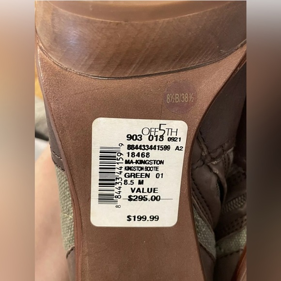 BCBG MAXAZRIA Kingston brown green leather fabric bootie boot 38 1/2 US 8 - Picture 6 of 9